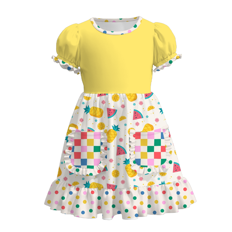 Girls Summer Watermelon Pineapple Pocket Dot Dress