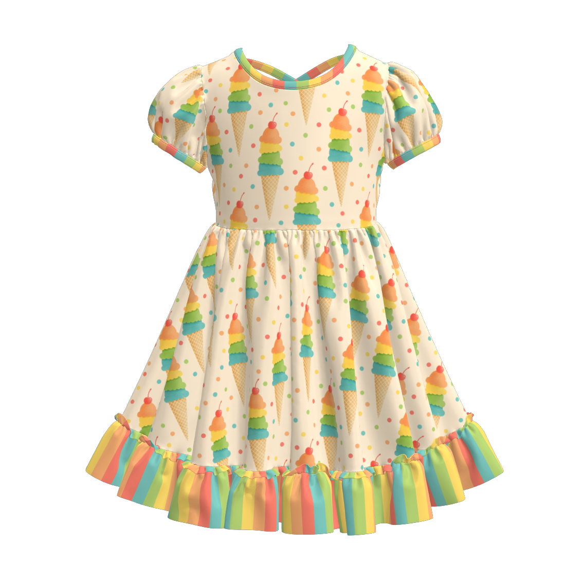 Toddler Girls Fruit Ice-cream Summer Themed Print Ruffled Dress