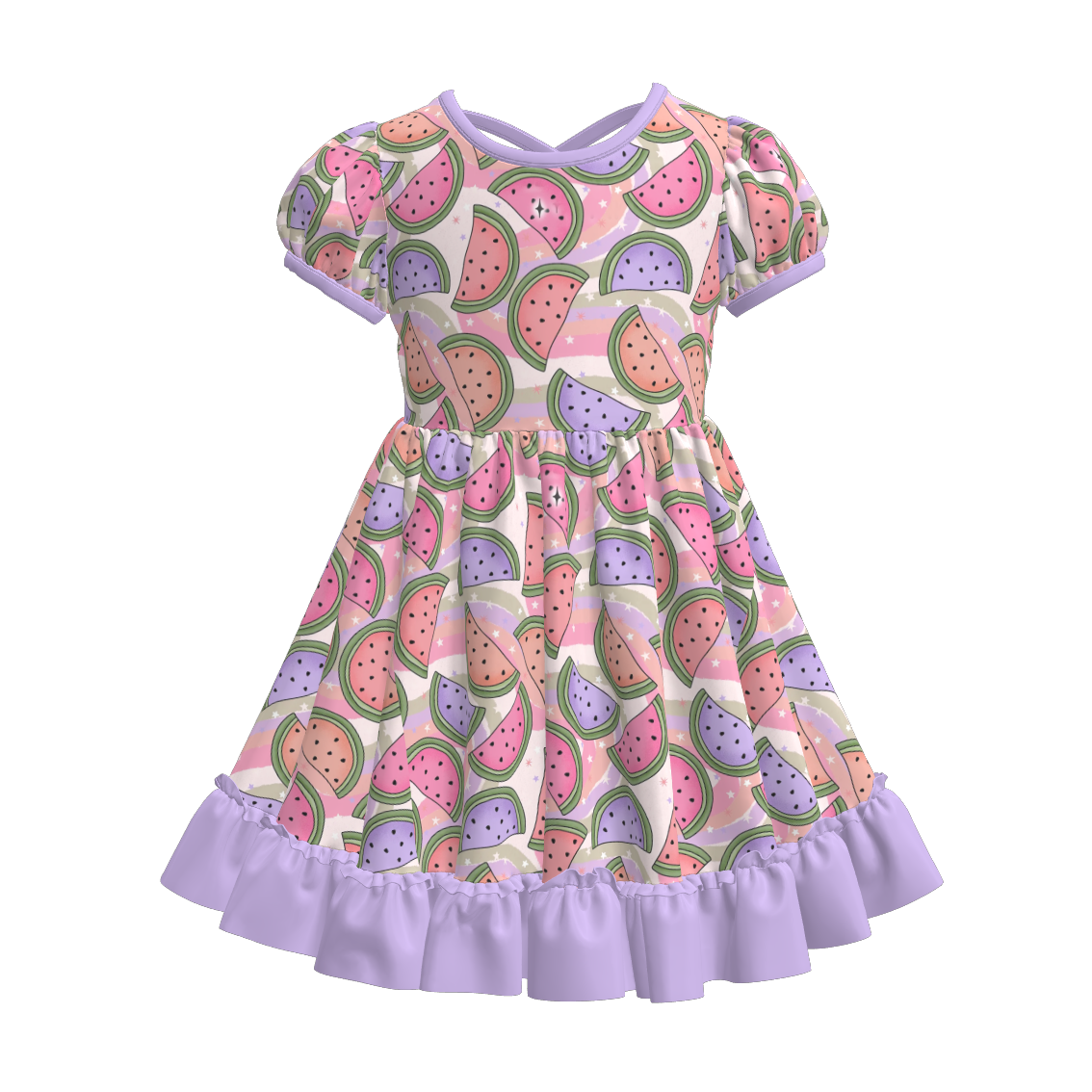Toddler Girls Fruit Ice-cream Summer Themed Print Ruffled Dress