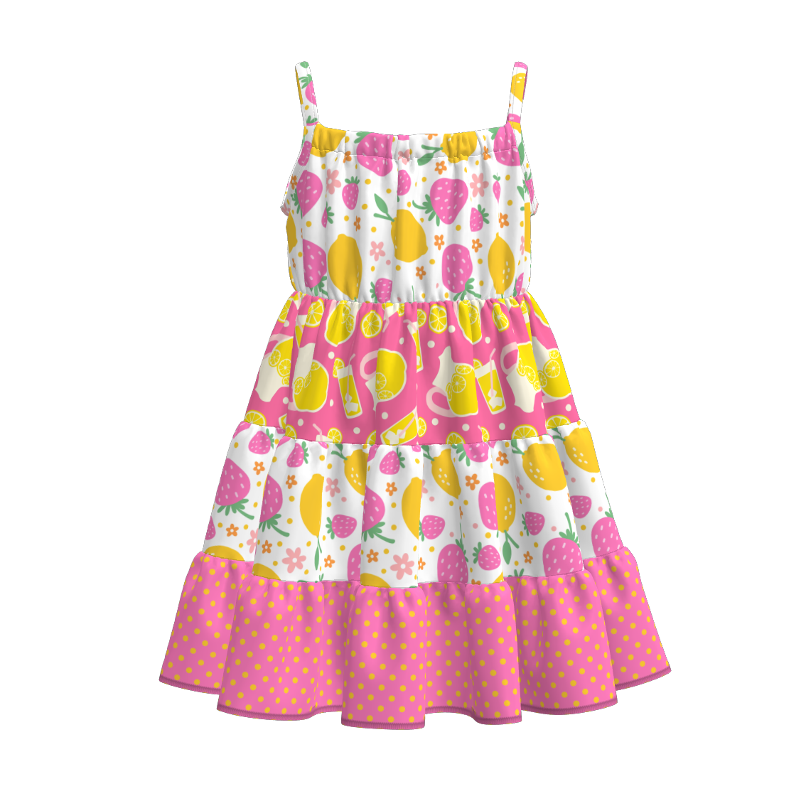Toddler Girls Summer Fruit Bow Print Patchwork Slip Dress