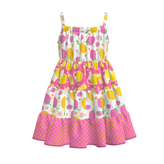Toddler Girls Summer Fruit Bow Print Patchwork Slip Dress