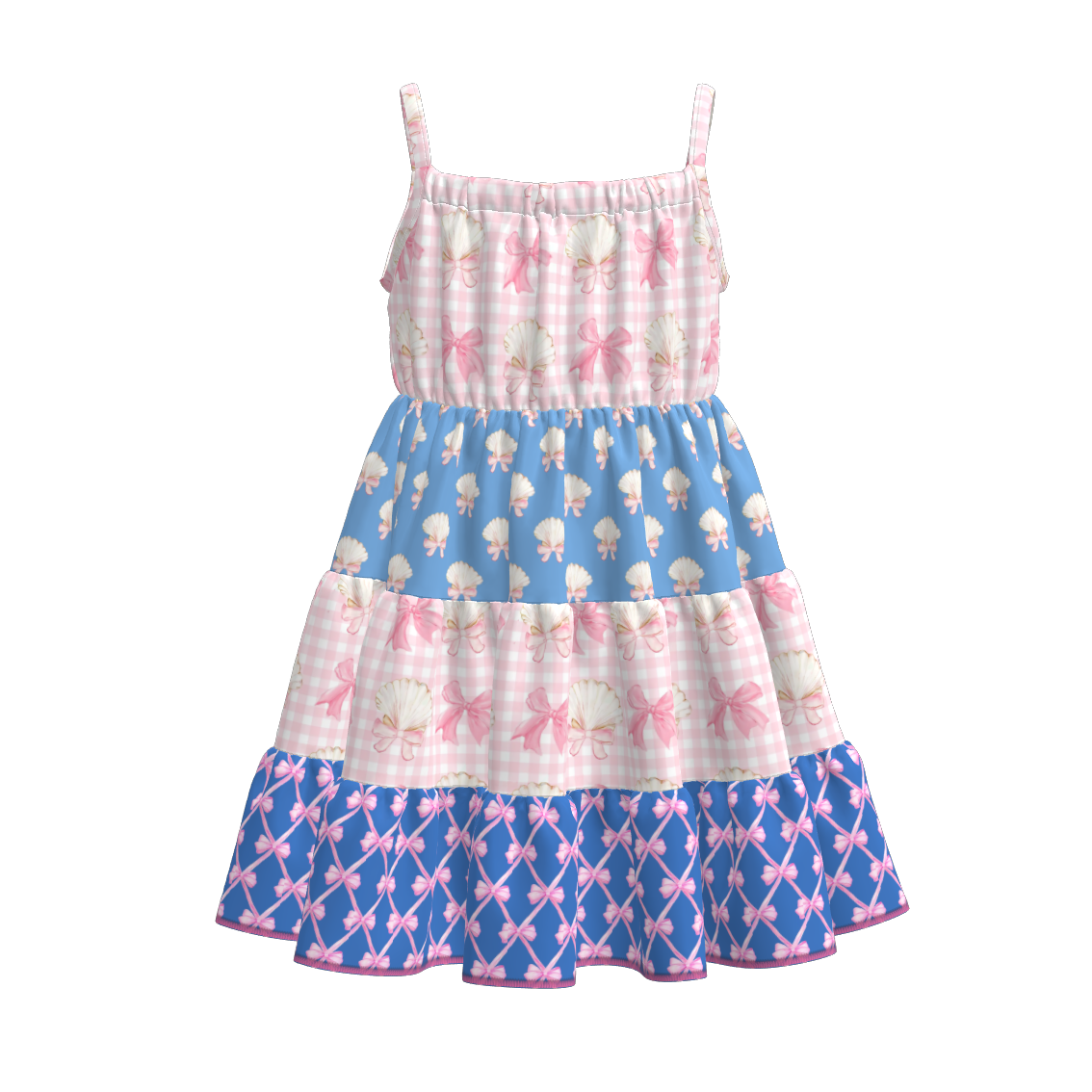 Toddler Girls Summer Fruit Bow Print Patchwork Slip Dress