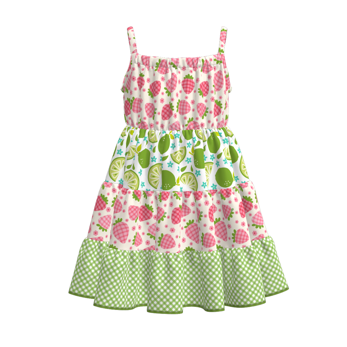 Toddler Girls Summer Fruit Bow Print Patchwork Slip Dress