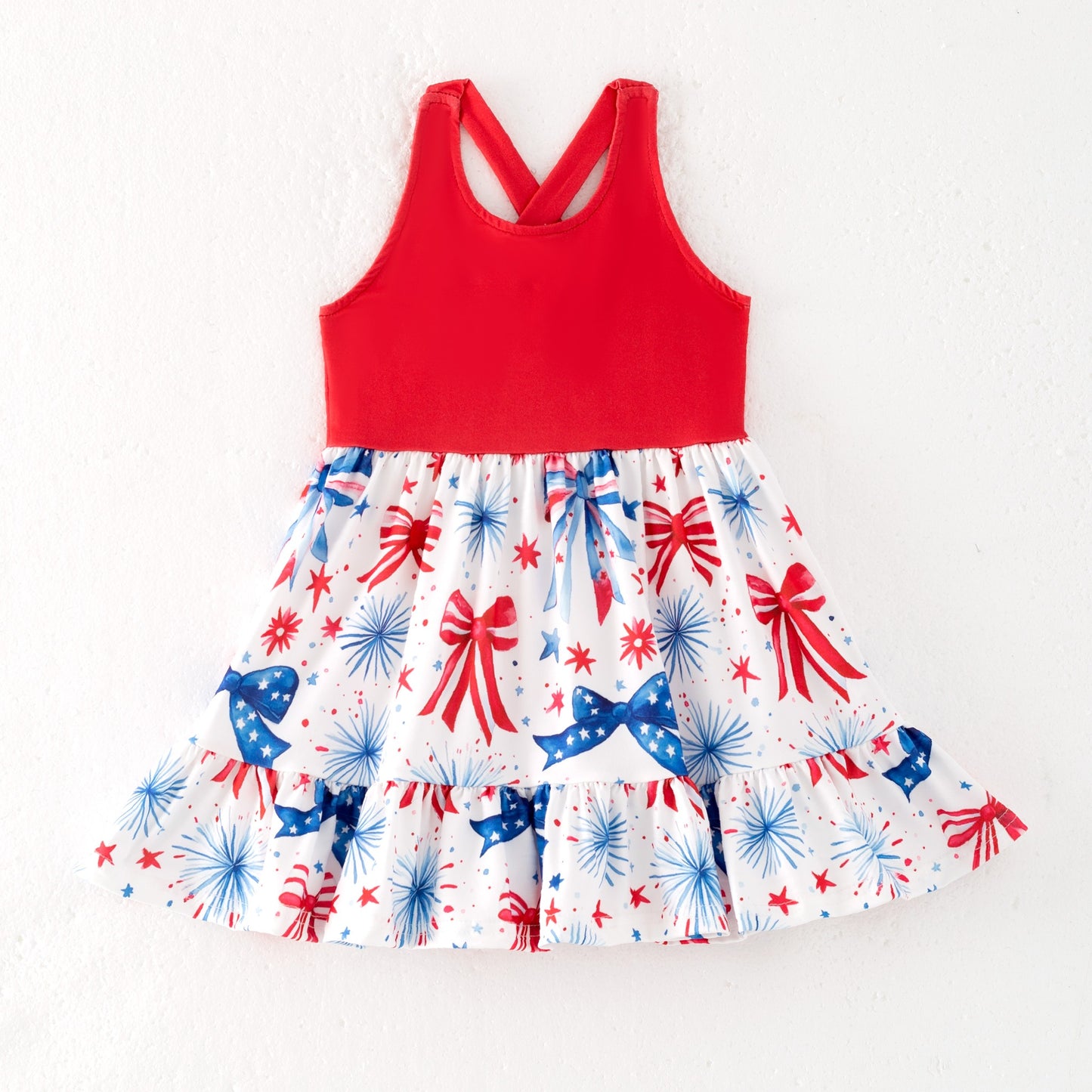 Girls July 4th Sibling Matching Red Blue Bow Clothes