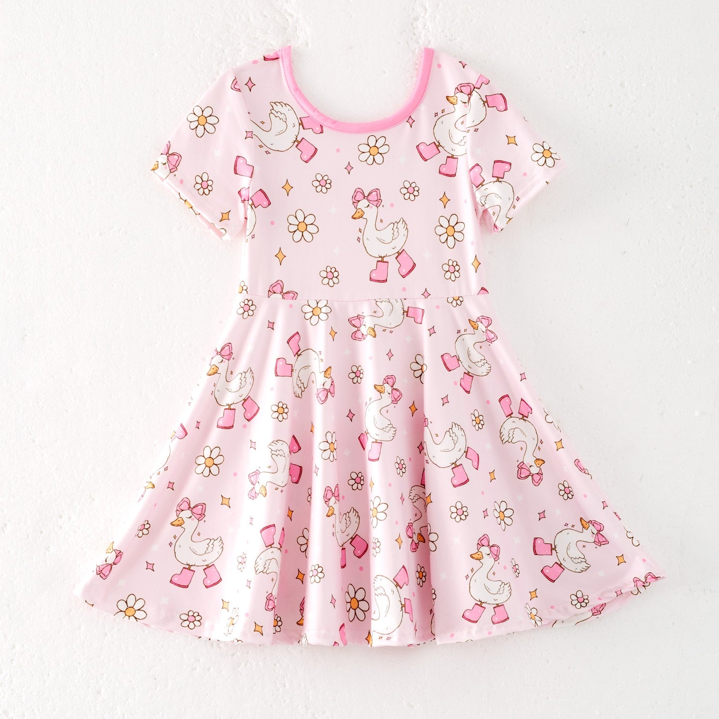 Girls Summer Cute Silly Goose Pink Twirl Dress