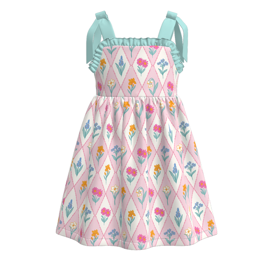 Girls Summer Bow Floral Print Slip Dress