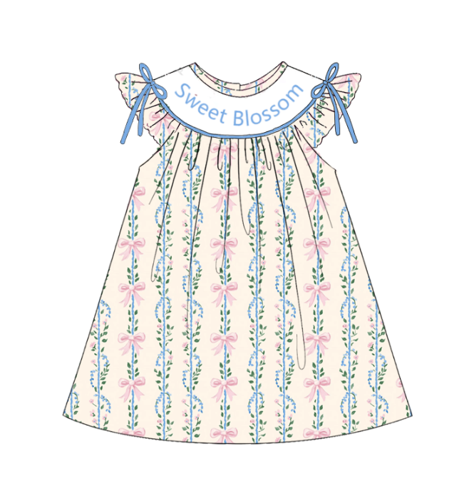 Girls Summer "Sweet Blossom"Smocked Bow Floral Dress
