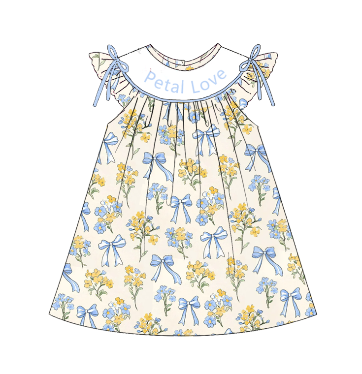 Girls Summer "Petal Love"Smocked Bow Floral Dress