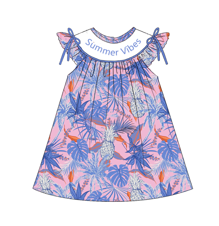 Girls Summer "Summer Vibes"Smocked Pineapple Dress