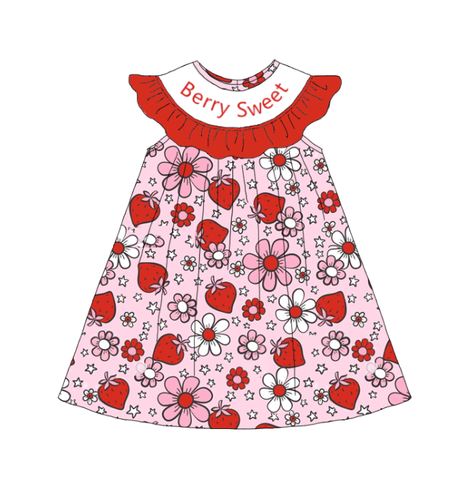 Girls Summer "Berry Sweet"Smocked Red Starwberry Dress