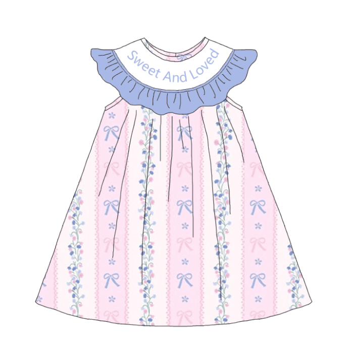 Girls Summer "Sweet And Loved"Smocked Pink Blue Bow Dress