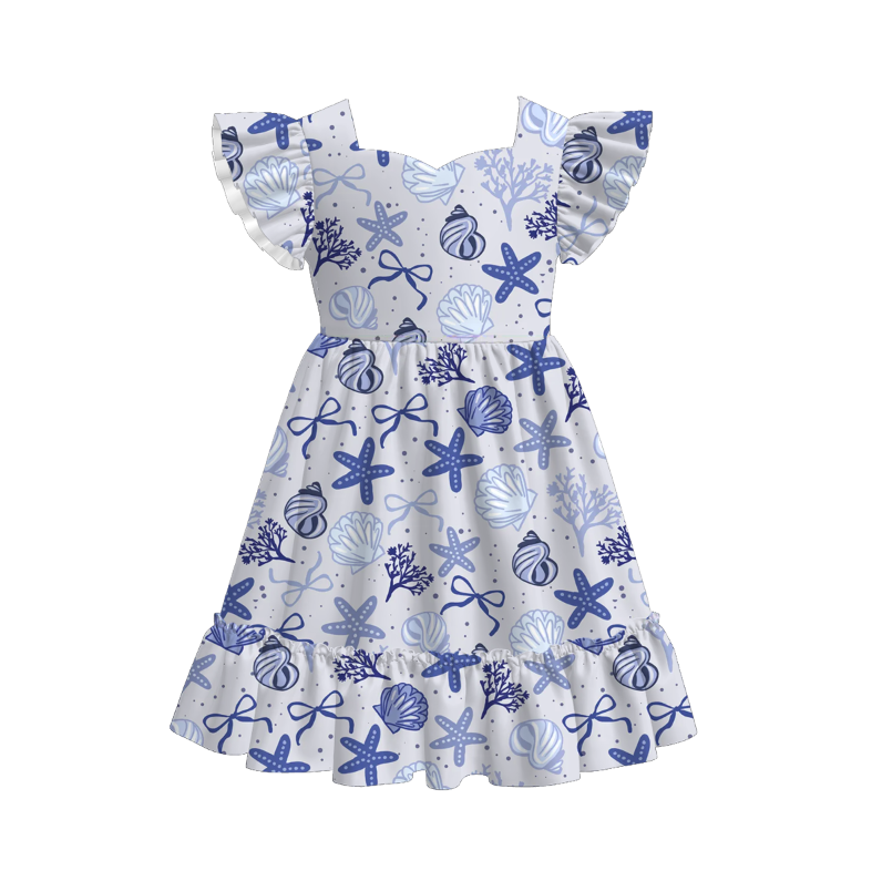 Girls Summer Bow Goose Print Short Sleeves Dress