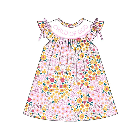 Girls Summer CHILD OF GOD Smocked Custom Name Dress And Romper