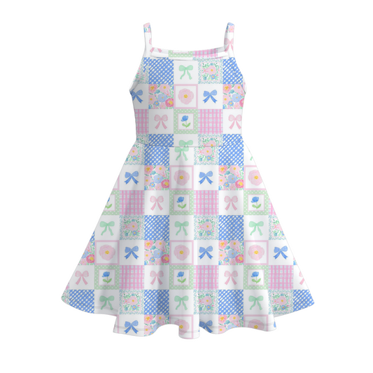 Girls Summer Colorful Bow Dinosoure Print Slip Soft Dress