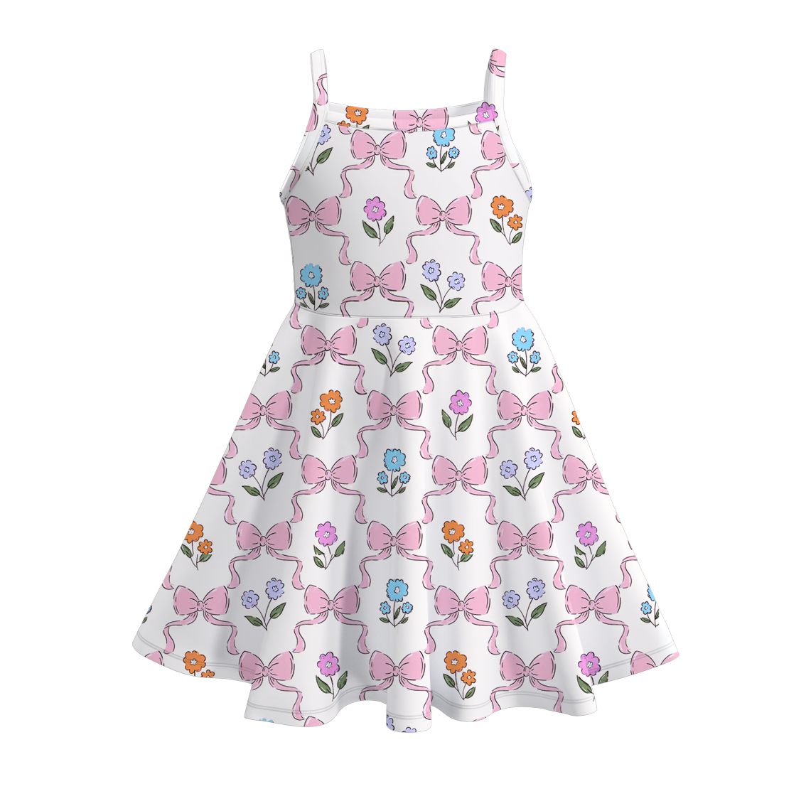 Girls Summer Colorful Bow Dinosoure Print Slip Soft Dress