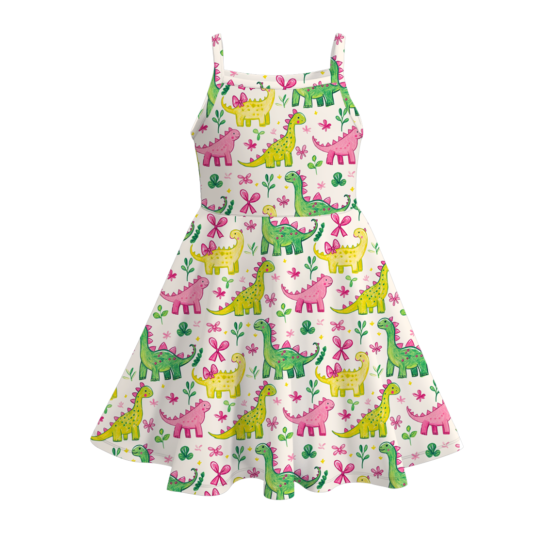 Girls Summer Colorful Bow Dinosoure Print Slip Soft Dress