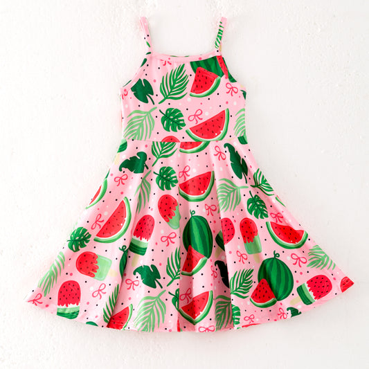 Girls Summer Watermelon Print Soft Fashion Dress