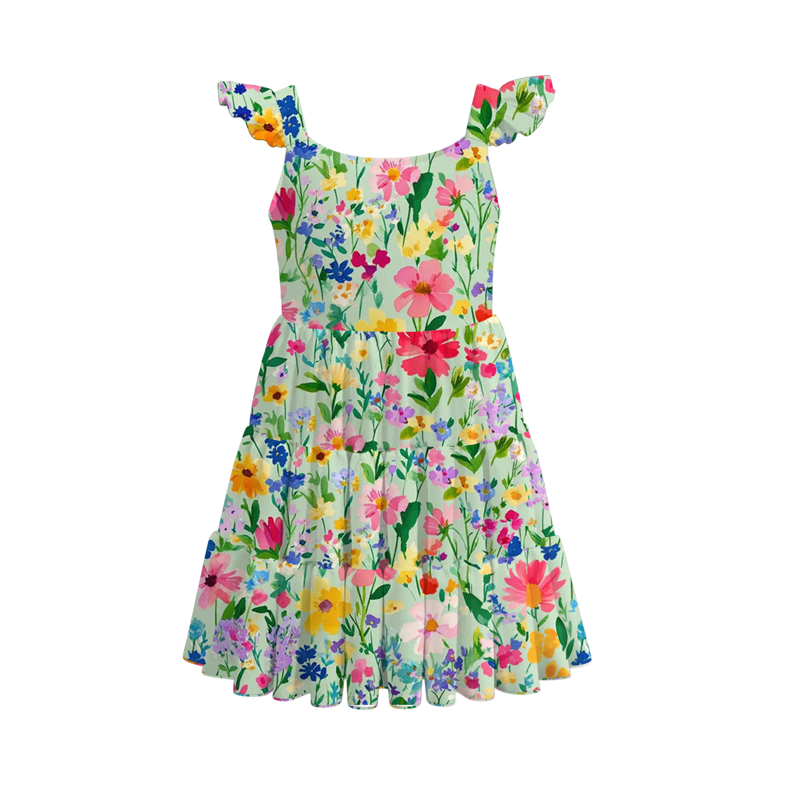 Girls Summer Floral Green Print Slip Dress
