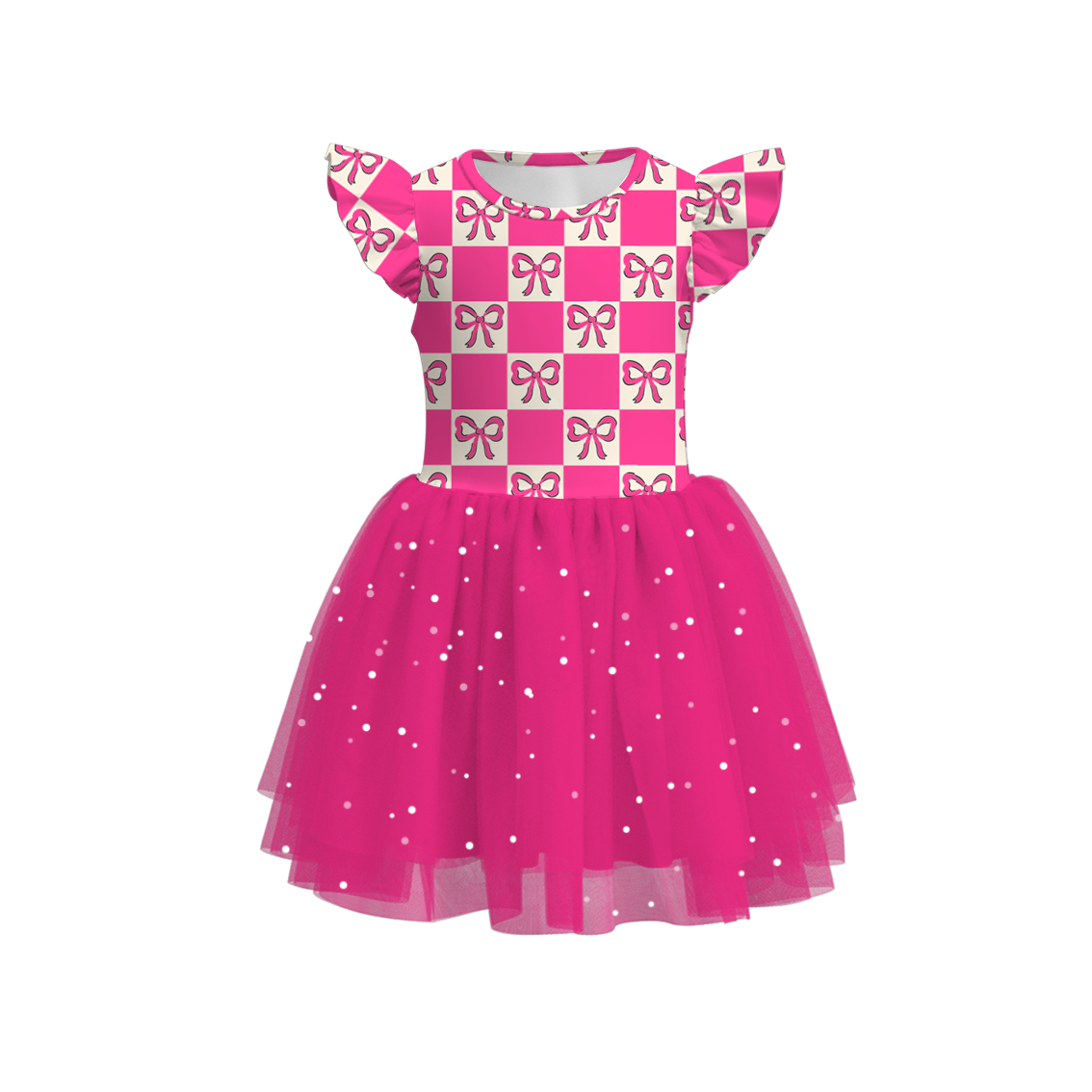 Toddler Girls Summer Bow Hot Pink Tulle Dress