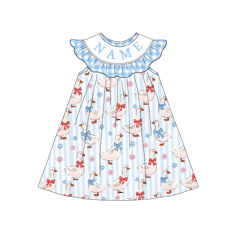Girls Summer Custom Name Embroidery Silly Goose Dress