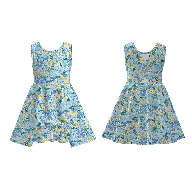 Girls Summer Outdoor Floral Butterfly Soft Athletic Dress