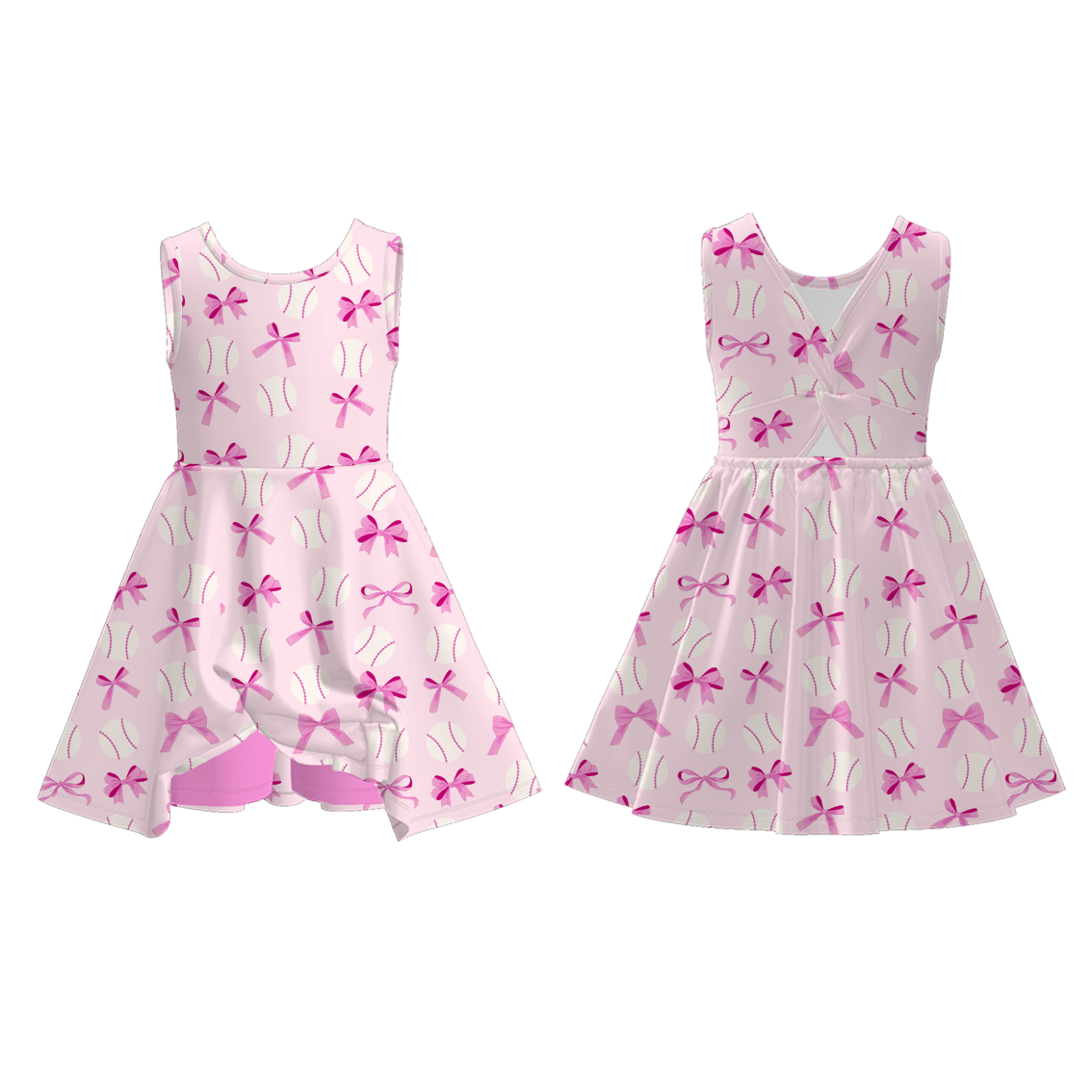 Girls Summer Hot Pink Bow Baseball Outdoor Athletic Dress