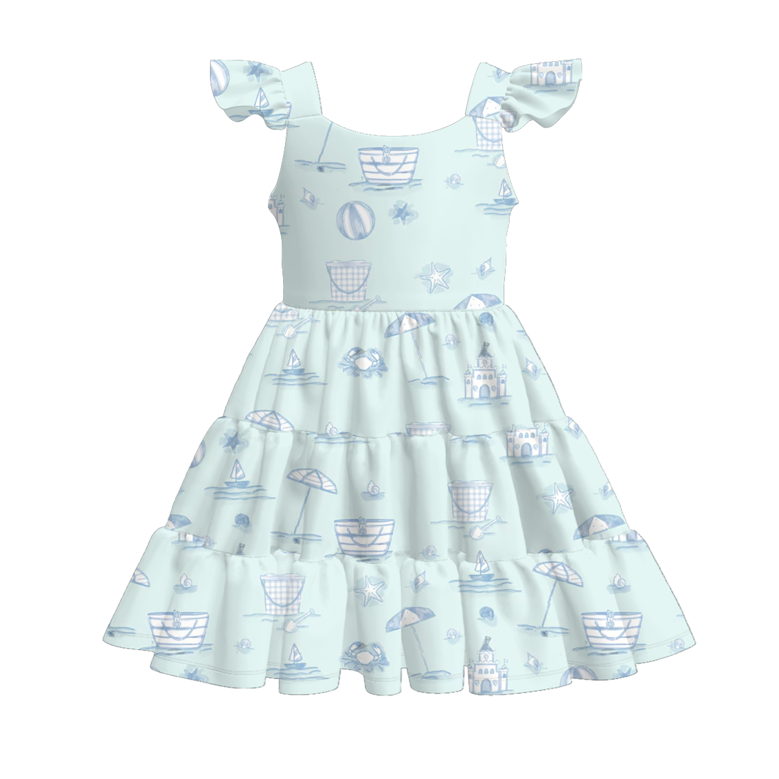 Girls Summer Beach Boat Print Patchwork Dress