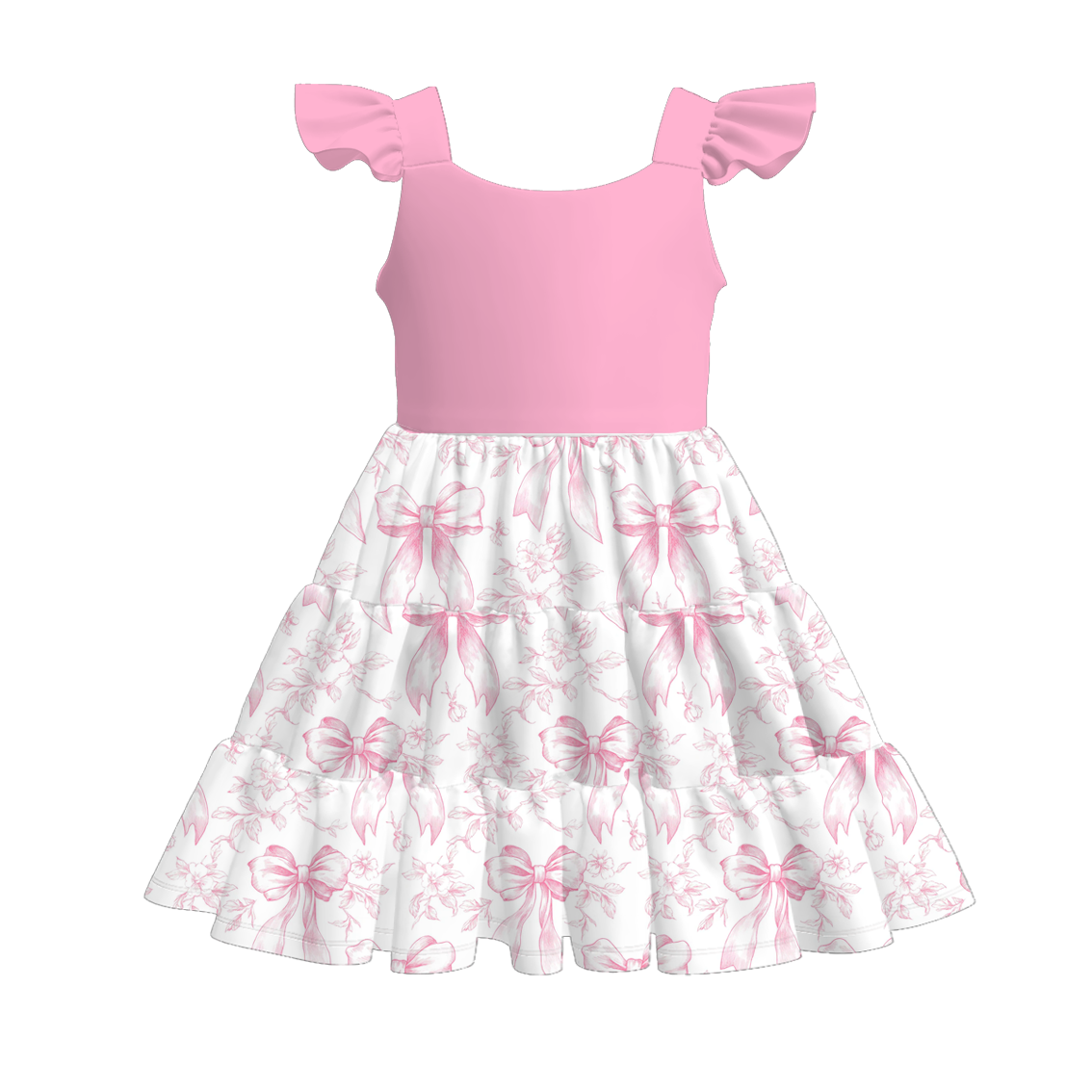 Girls Summer Pink Bow Print Patchwork Dress
