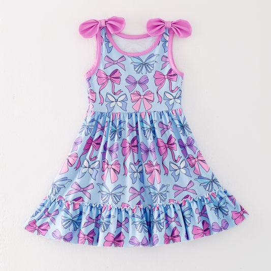Siblings Girls Summer Pink Blue Bow Matching Clothes