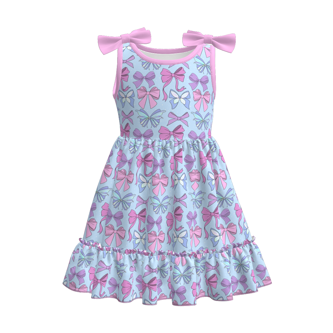Siblings Girls Summer Pink Blue Bow Matching Clothes