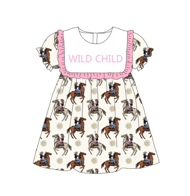 Sister Girls Summer "WILD CHILD" Embroidered Horse Dress Romper
