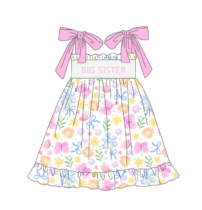 Sister Summer Colorful Floral Smocked Sibling Dress and Romper
