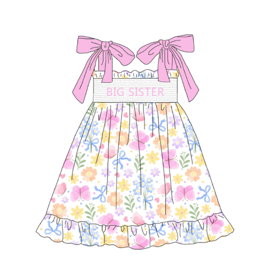 Sister Summer Colorful Floral Smocked Sibling Dress and Romper