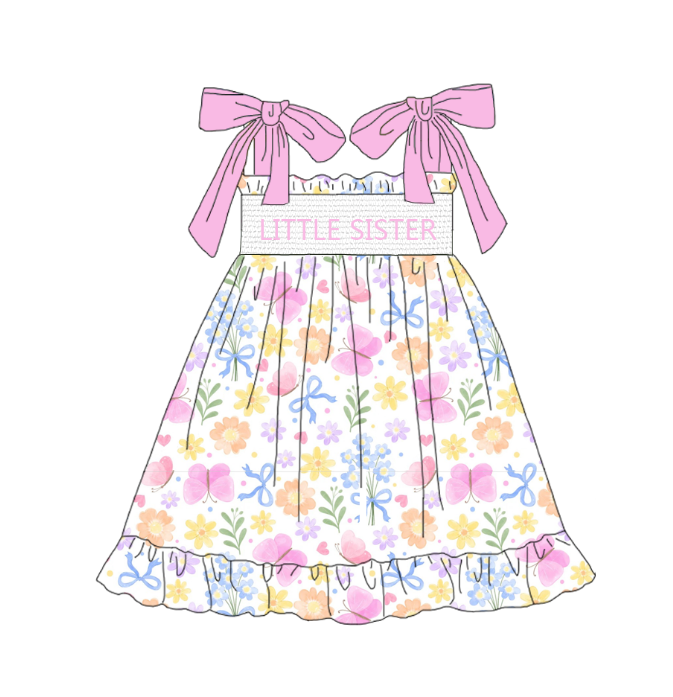 Sister Summer Colorful Floral Smocked Sibling Dress and Romper