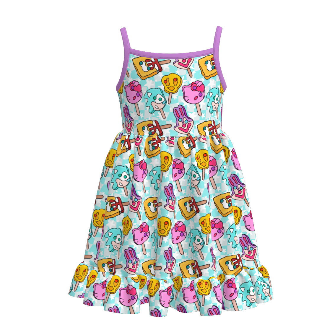 Girls Summer Goose Bow Drink Print Slip Ruffled Dress