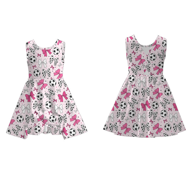 Girls Summer Pink Bow Football Outdoor Athletic Dress