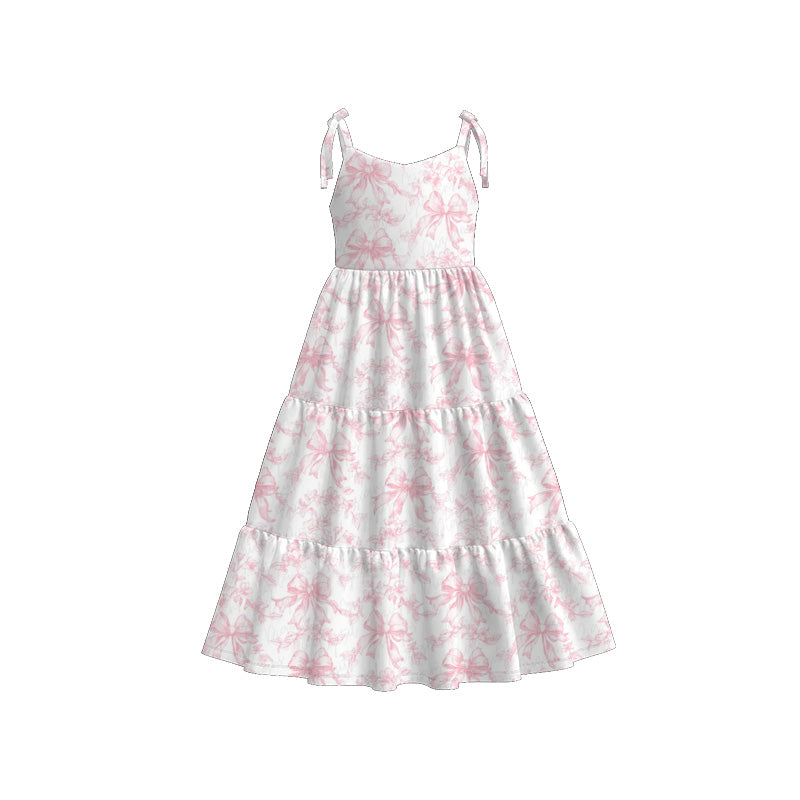 Mommy and Me Pink Bow Print Summer Soft Maxi Dress
