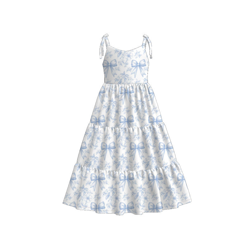 Mommy and Me Blue Bow Print Summer Soft Maxi Dress