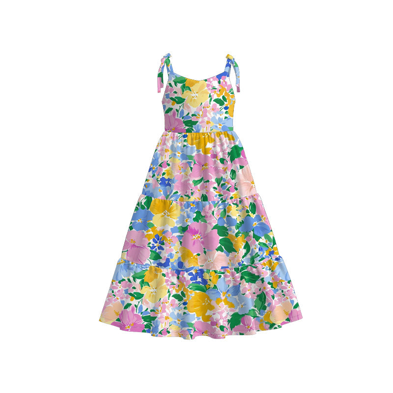 Mommy and Me Colorful Floral Print Summer Soft Maxi Dress