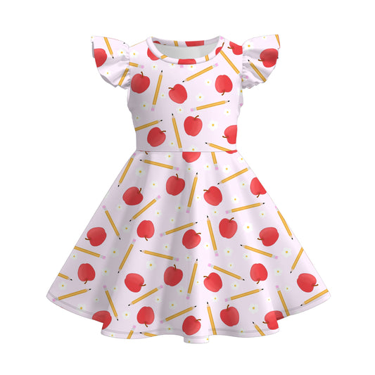 Girls Back To School Apple Pencil Print Short Set & Dress