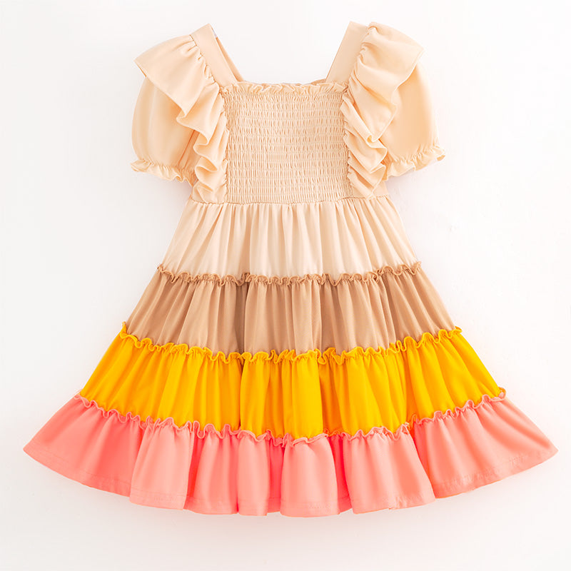 Mommy&Me Fall Autumn Pink Yellow Begie Smocked Maxi Dress