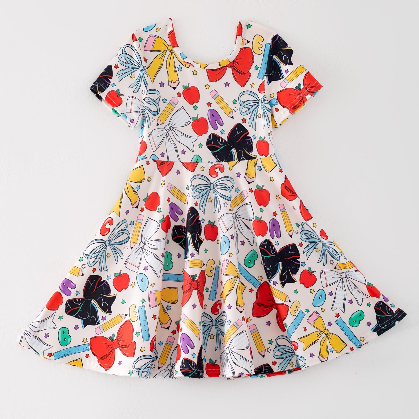 Girls Back To School Purple Bow Pencil Twirl Dress