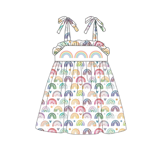 Kids Summer Sibling Rainbow Smocked Embroidery Clothes