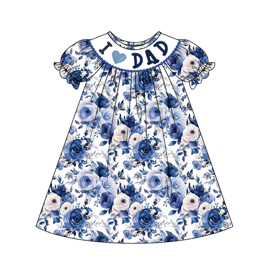 Girls Summer Sibling Kids "I LOVE DAD" Smocked Clothes