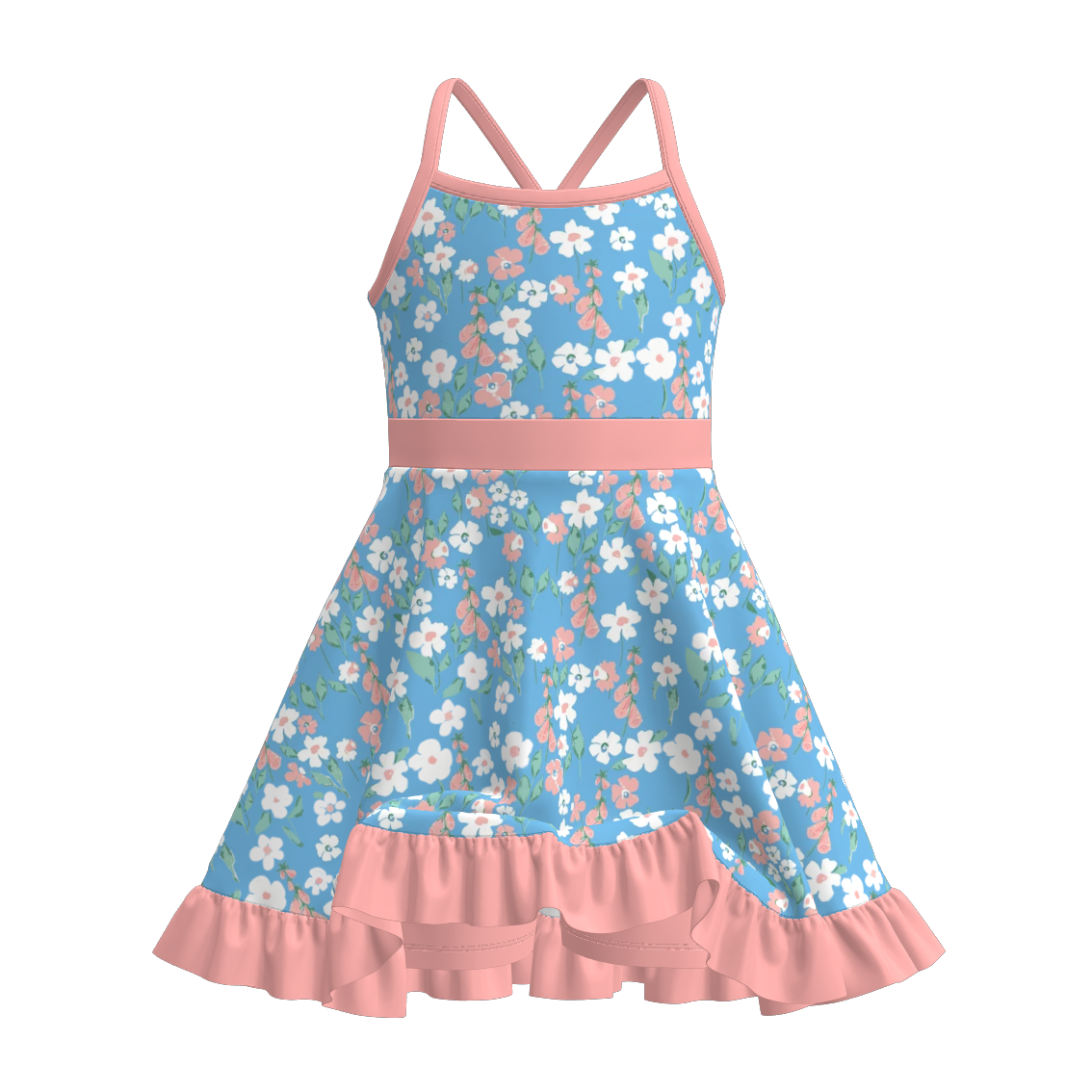 Girls' Summer Boots Flower Drink Print Slip Athletic Dress