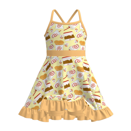 Girls' Summer Boots Flower Drink Print Slip Athletic Dress