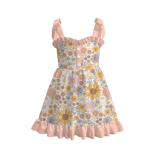 Girls Summer Floral Plaid Slip Ruffled Boutique Dress