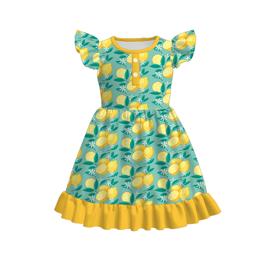 Girls' Summer Lemon Bee Mermaid Watermelon Button Dress