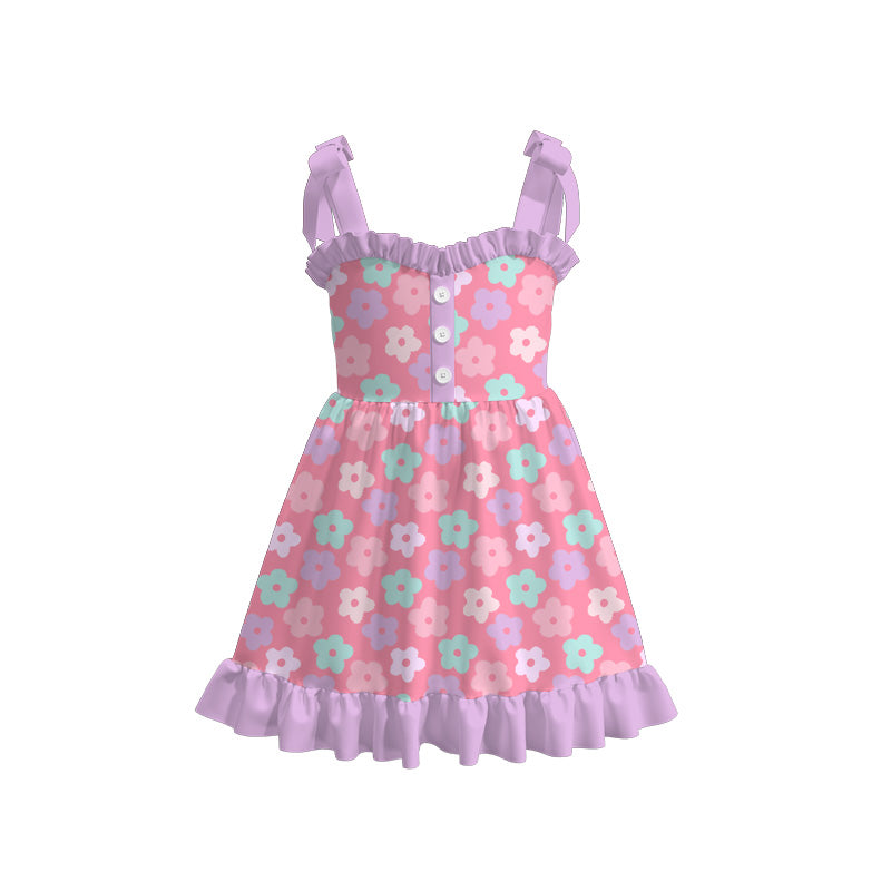 Girls Summer Floral Plaid Slip Ruffled Boutique Dress