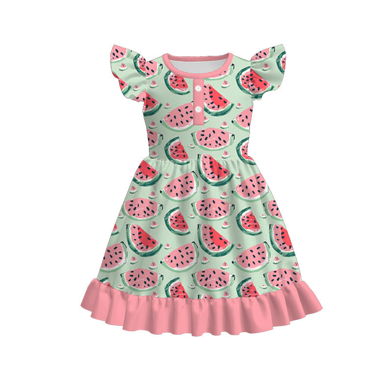 Girls' Summer Lemon Bee Mermaid Watermelon Button Dress